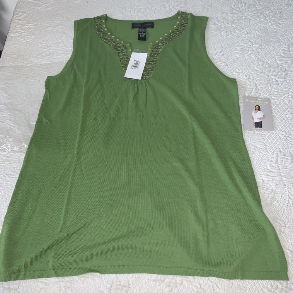 Cable & Gauge Blouse Shirt Tank Top Sz L Green Halter Sequined Neckline NWT Boho